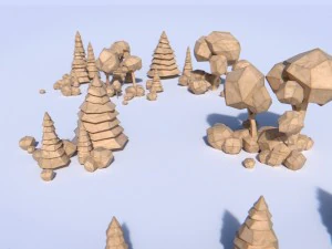 paper trees and bushes collection 3D Model