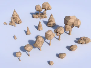 paper trees and bushes collection 3D Model