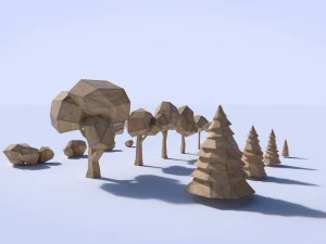 paper trees and bushes collection 3D Model