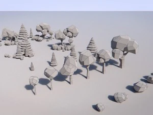 paper trees and bushes collection 3D Model