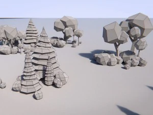 paper trees and bushes collection 3D Model