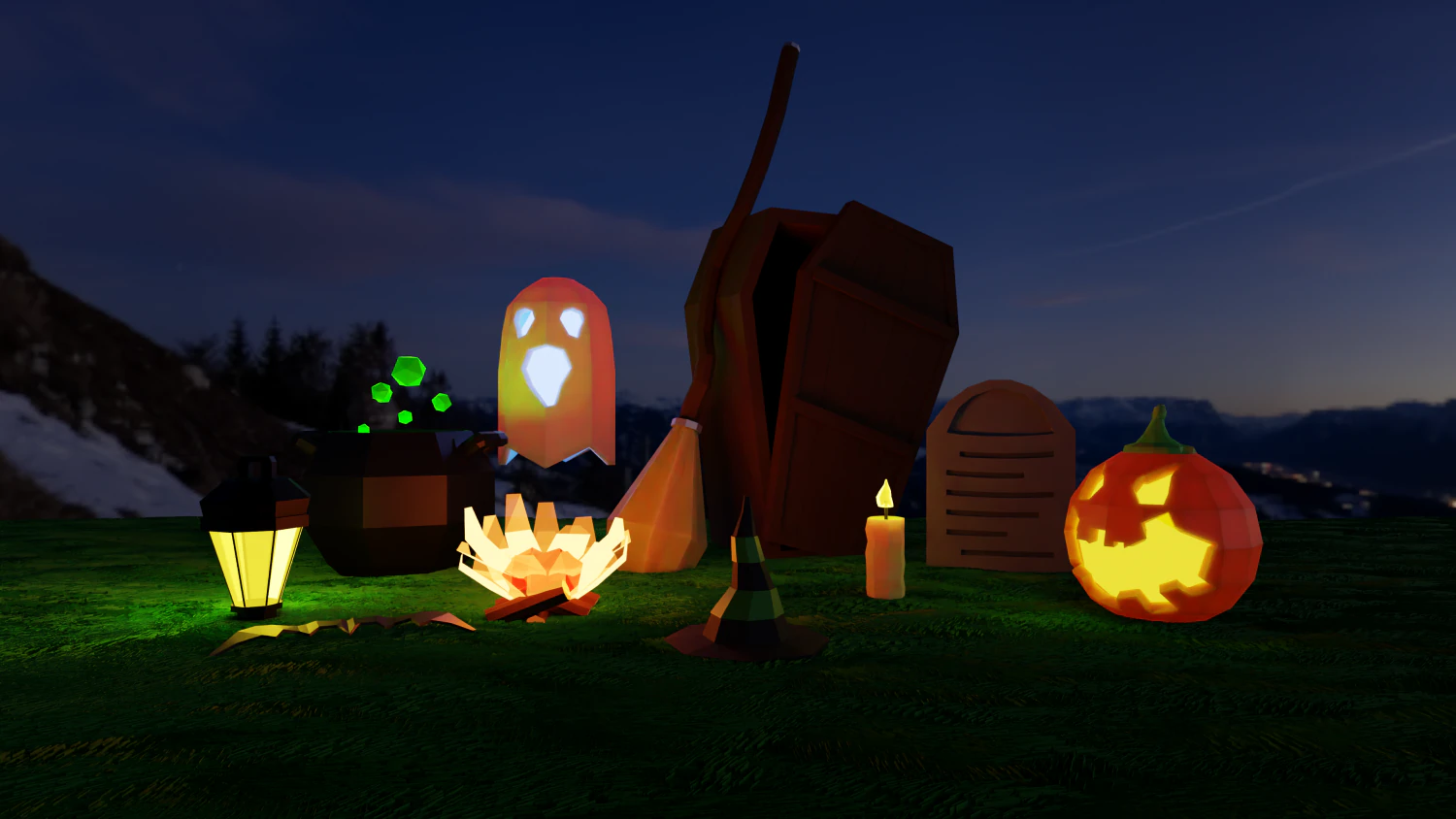 Halloween low poly pack 3D Model .c4d .max .obj .3ds .fbx .stl .blend 