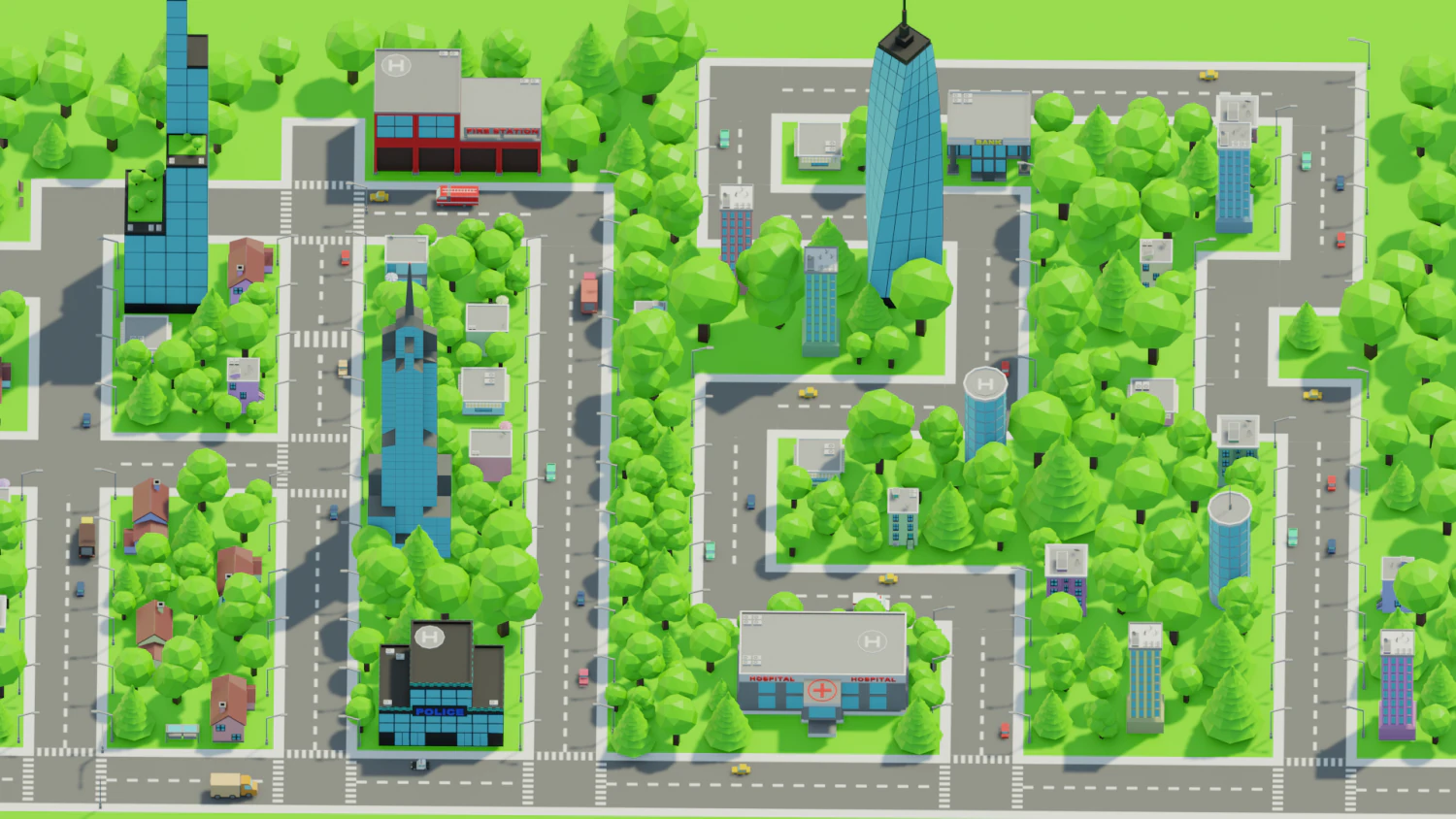 Caricatura, rua, cidade, constru&ccedil;&atilde;o urbana, ativos lowpoly Modelo 3D .c4d .max .obj .3ds .fbx .stl .blend 