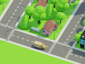 Caricatura, rua, cidade, constru&ccedil;&atilde;o urbana, ativos lowpoly Modelo 3D