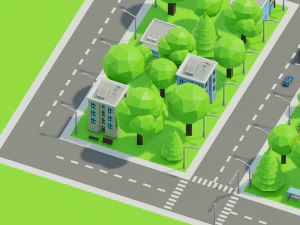 Caricatura, rua, cidade, constru&ccedil;&atilde;o urbana, ativos lowpoly Modelo 3D