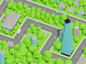 Caricatura, rua, cidade, constru&ccedil;&atilde;o urbana, ativos lowpoly Modelo 3D