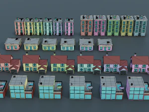Caricatura, rua, cidade, constru&ccedil;&atilde;o urbana, ativos lowpoly Modelo 3D