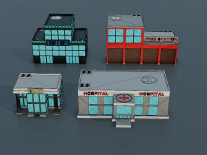 Caricatura, rua, cidade, constru&ccedil;&atilde;o urbana, ativos lowpoly Modelo 3D