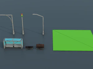 Caricatura, rua, cidade, constru&ccedil;&atilde;o urbana, ativos lowpoly Modelo 3D