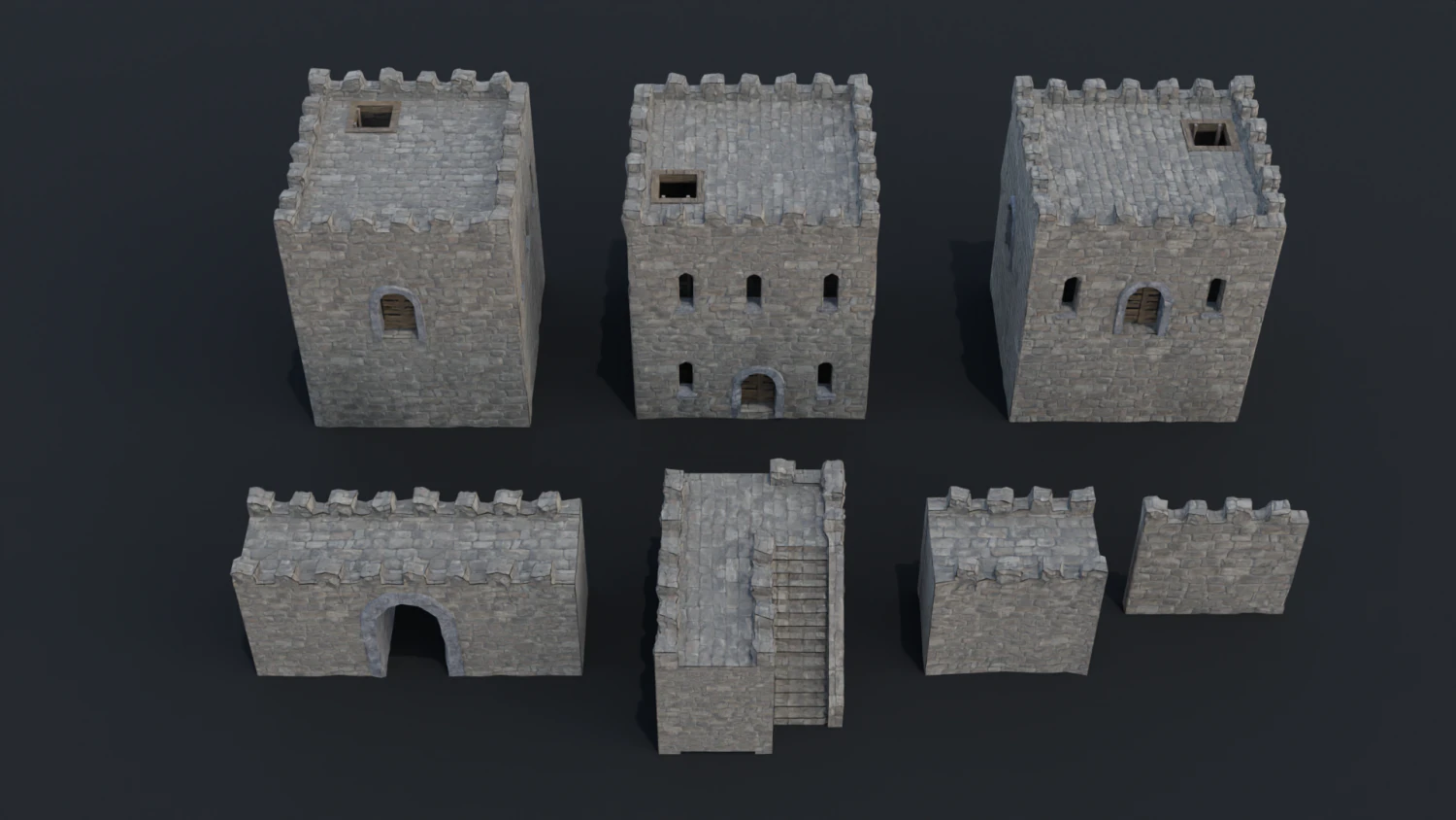 Modular castle old medieval tower kit 3D Model .c4d .max .obj .3ds .fbx .stl .blend 