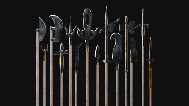 Medieval Polearms metal wood Low-poly Modello 3D .c4d .max .obj .3ds .fbx .stl .blend 