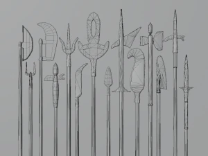 Medieval Polearms metal wood Low-poly 3D Model