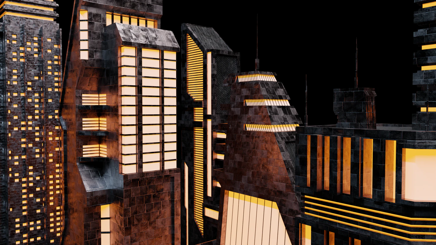Sci-fi city building kit Low-poly 3D Model .c4d .max .obj .3ds .fbx .stl .blend