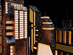 Kit de construção de cidade de ficção científica Low-poly Modelo 3D