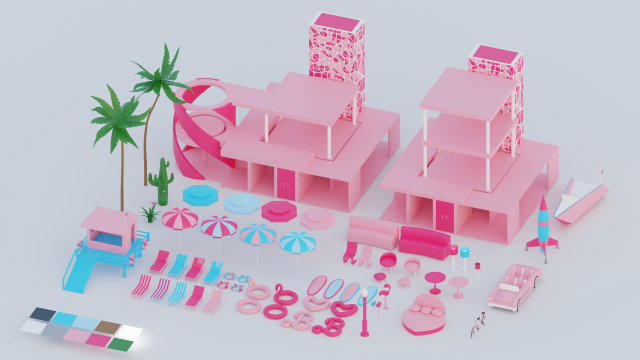 Barbie house props cartoon asset Modelo 3D .c4d .max .obj .3ds .fbx .stl .blend 