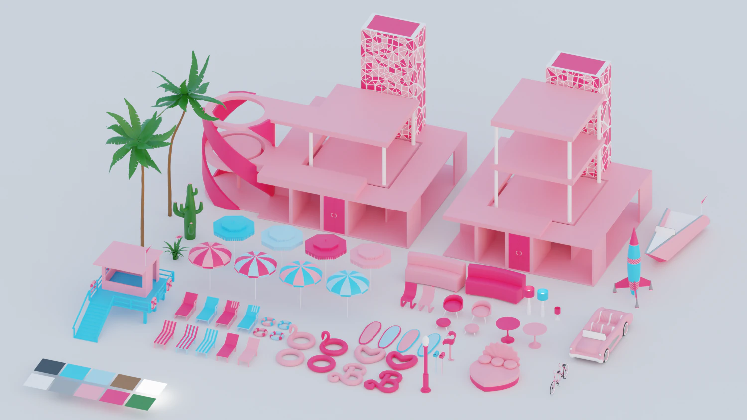 Barbie house props cartoon asset 3D Model .c4d .max .obj .3ds .fbx .stl .blend 