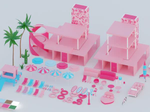 バービーハウスの小道具の漫画アセット 3Dモデル