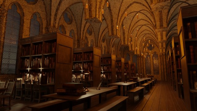 Library old room public Gothic props modular Model 3D .c4d .max .obj .3ds .fbx .stl .blend 