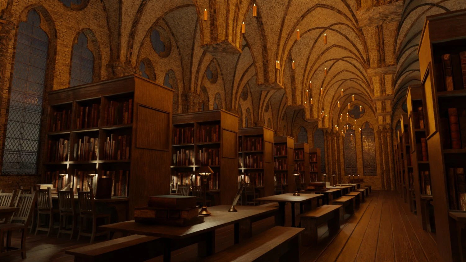Library old room public Gothic props modular 3D Model .c4d .max .obj .3ds .fbx .stl .blend