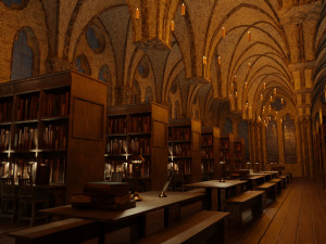 Library old room public Gothic props modular 3D मॉडल