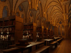 Biblioteca vecchia stanza pubblica oggetti di scena gotici modulari Modello 3D