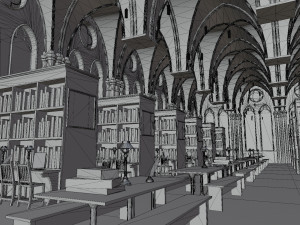Library old room public Gothic props modular Model 3D