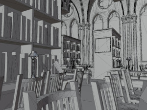 Library old room public Gothic props modular Model 3D