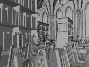 Library old room public Gothic props modular 3D Model