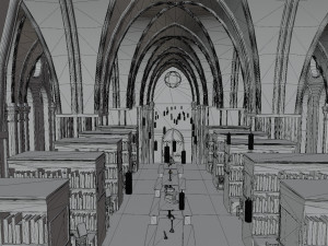 Library old room public Gothic props modular Model 3D