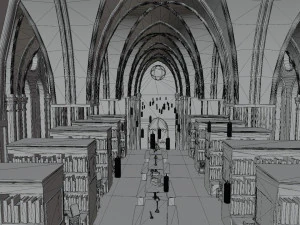 Library old room public Gothic props modular 3D Model