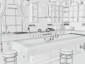 Cartoon Kitchen Room Props 3D Model