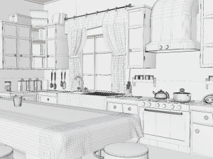 Cartoon Kitchen Room Props 3D Model