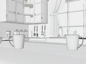 Cartoon Kitchen Room Props 3D Model