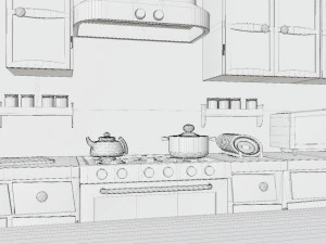 Cartoon Kitchen Room Props 3D Model