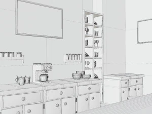 Cartoon Kitchen Room Props 3D Model