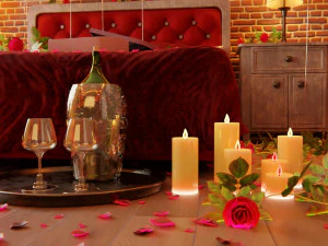 Valentines day Bedroom 3D Model