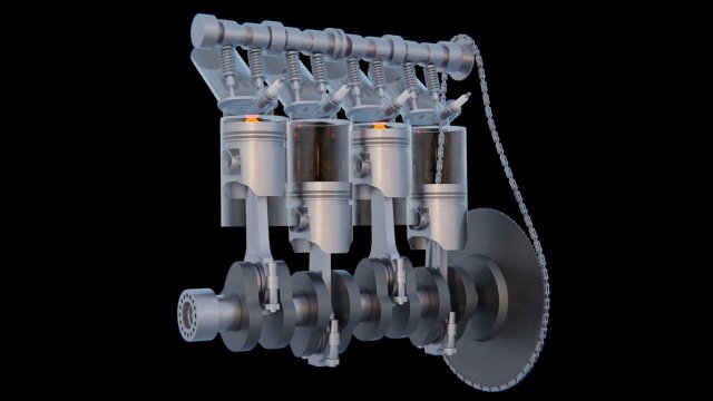 V4 Motor engine VAZ 2105 animated 3D Модель .c4d .max .obj .3ds .fbx .stl .blend 