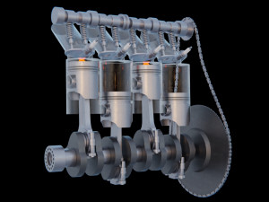 V4 Motor engine VAZ 2105 animated 3D Model