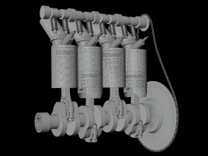 V4 Motor engine VAZ 2105 animated 3D Модель