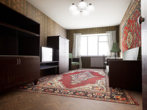 Soviet Modular Building Facade Interior Model 3D