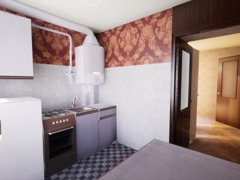 Soviet Modular Building Facade Interior Model 3D