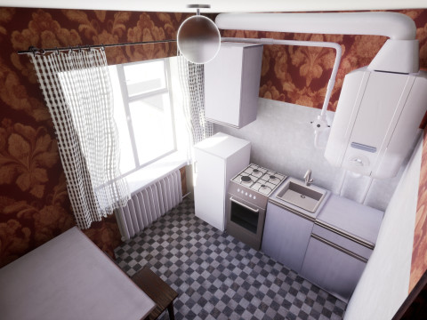 Soviet Modular Building Facade Interior Model 3D