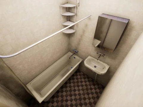 Soviet Modular Building Facade Interior 3D Model
