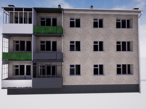Soviet Modular Building Facade Interior Model 3D
