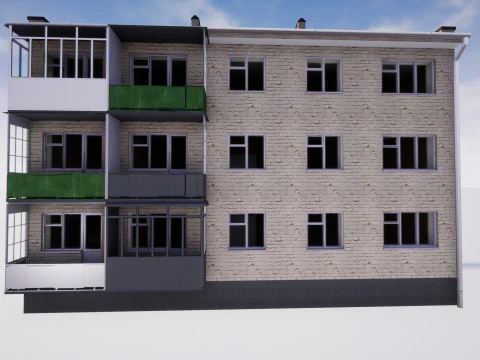 Soviet Modular Building Facade Interior 3D Model
