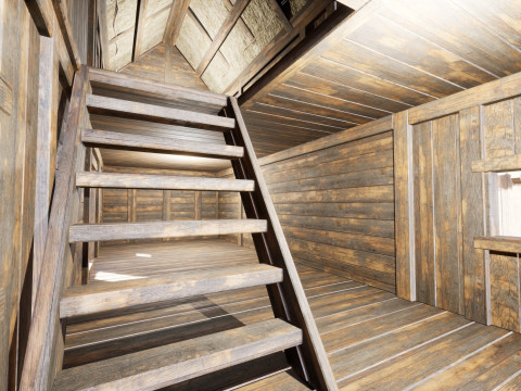 Medieval village wooden houses Model 3D