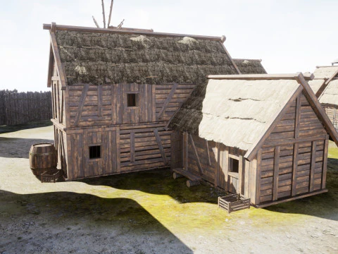 Casas de madeira da vila medieval Modelo 3D