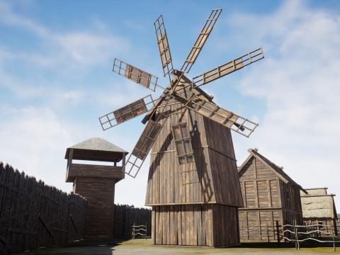 Medieval village wooden houses Model 3D