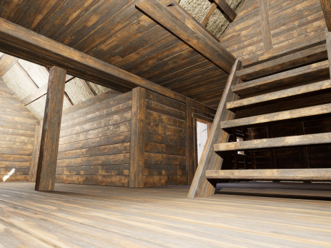 Medieval village wooden houses Model 3D