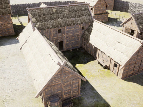 Casas de madeira da vila medieval Modelo 3D